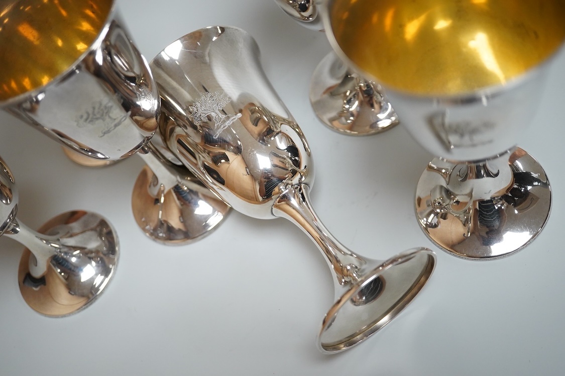 A matched set of six early 20th century North American sterling goblets, four by Gorham, date code for 1927, all with engraved crest, height 16.6cm, 27.3oz.